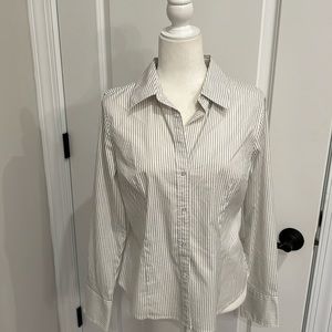 Mossimo Stretch Sparkly Striped Blouse White w/Black & Silver Lines Size Medium